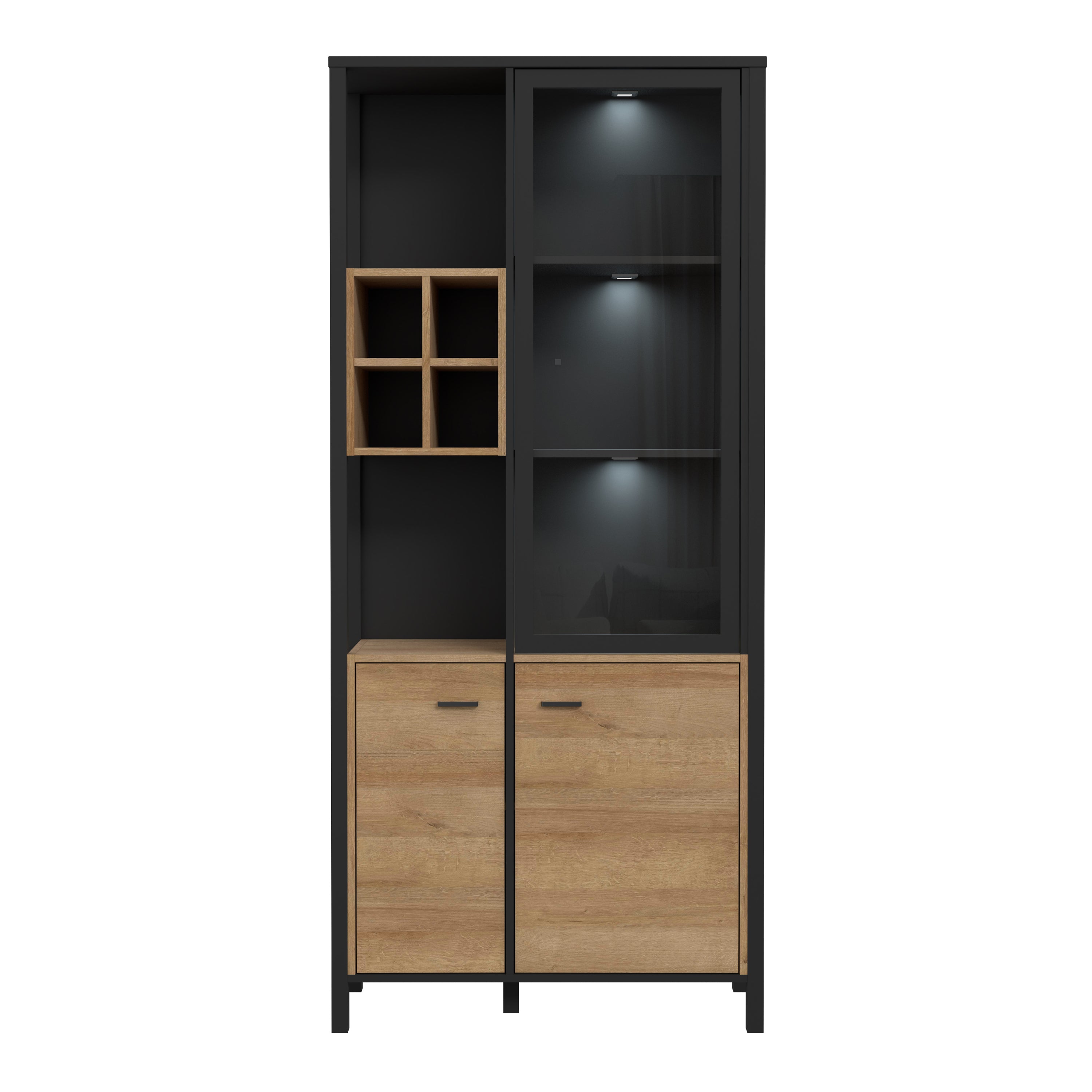 High Rock Display Cabinet in Matt Black/Riviera Oak