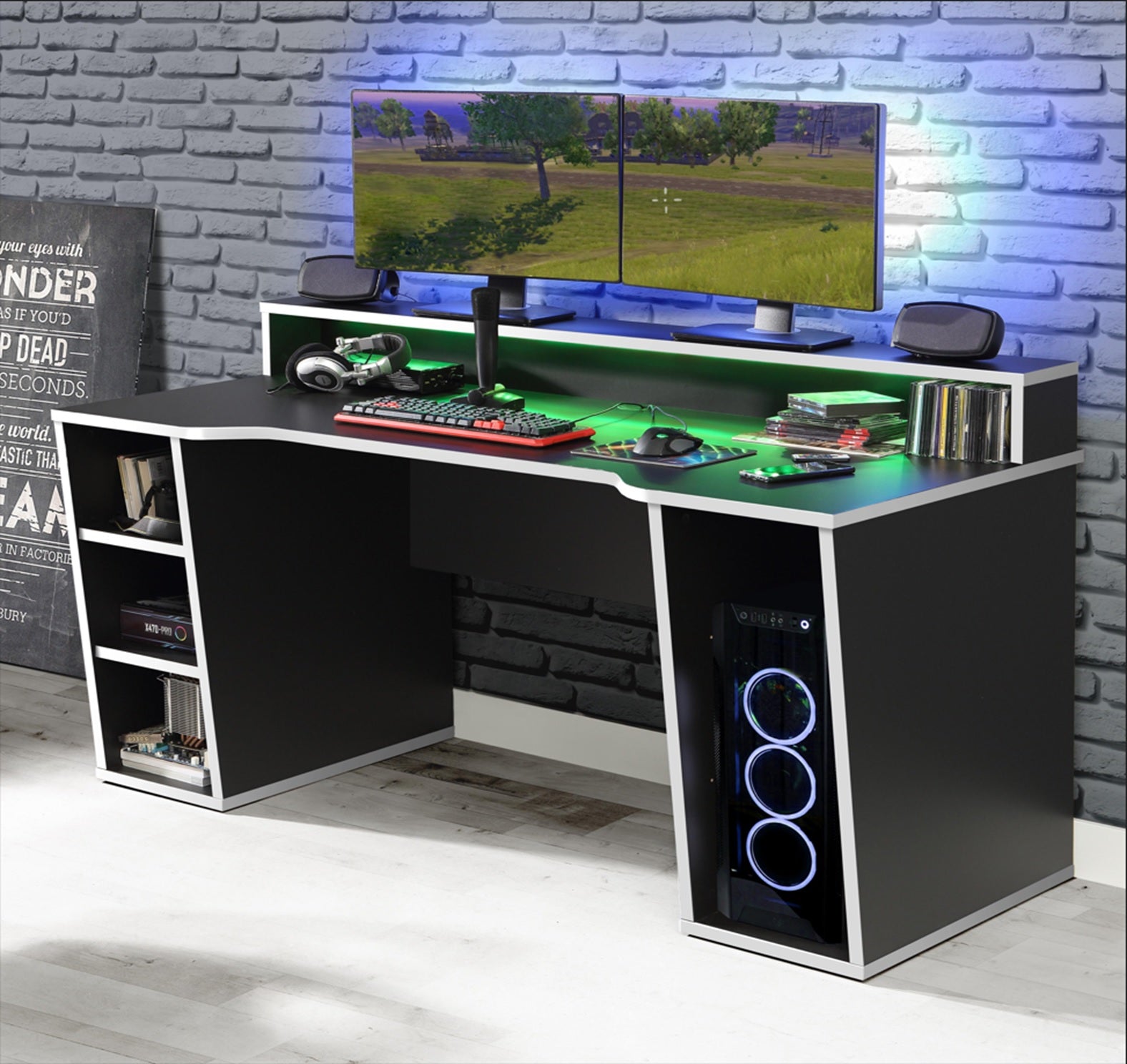 Tezaur Gaming Desk with LED in Black/White