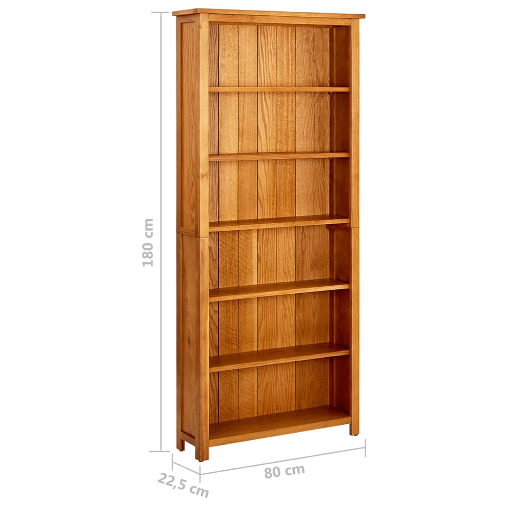 6-Tier Bookcase 80x22.5x180 cm Solid Oak Wood