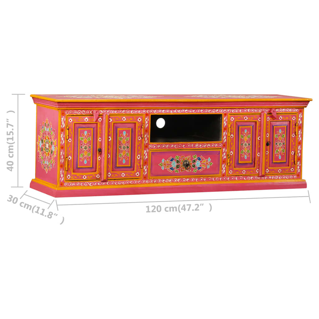 TV Cabinet Solid Mango Wood Pink Hand Painted