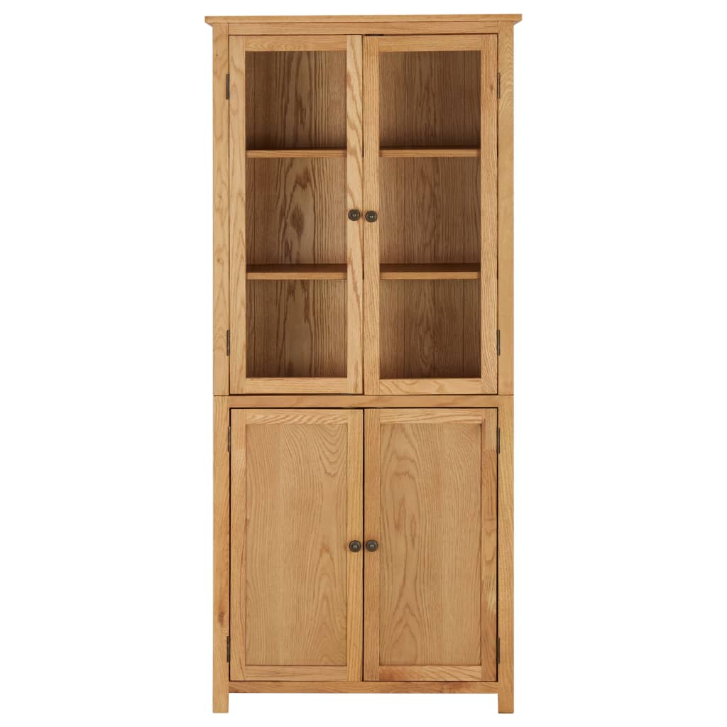 Bookcase with 4 Doors 80x35x180 cm Solid Oak Wood and Glass