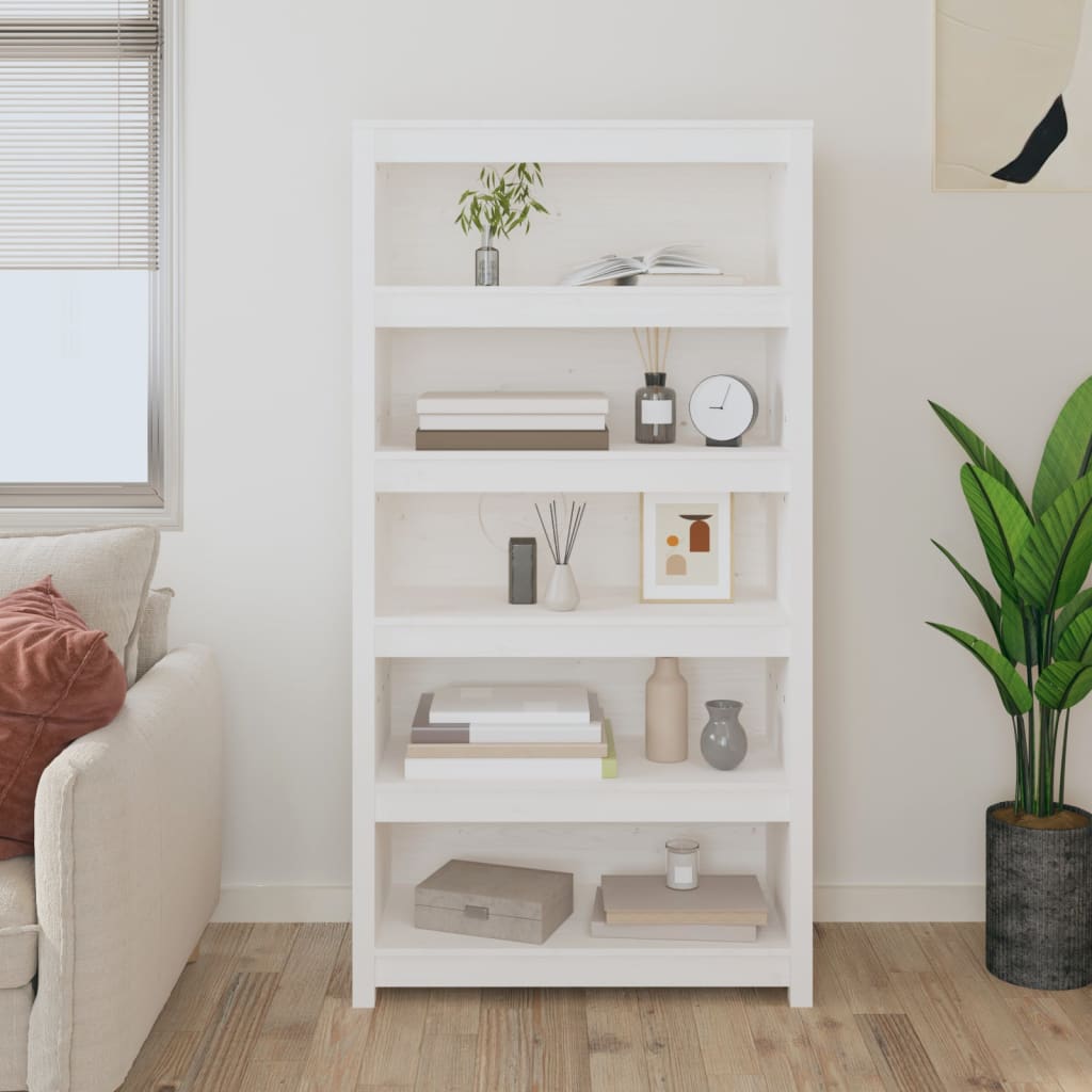Book Cabinet White 80x35x154 cm Solid Wood Pine