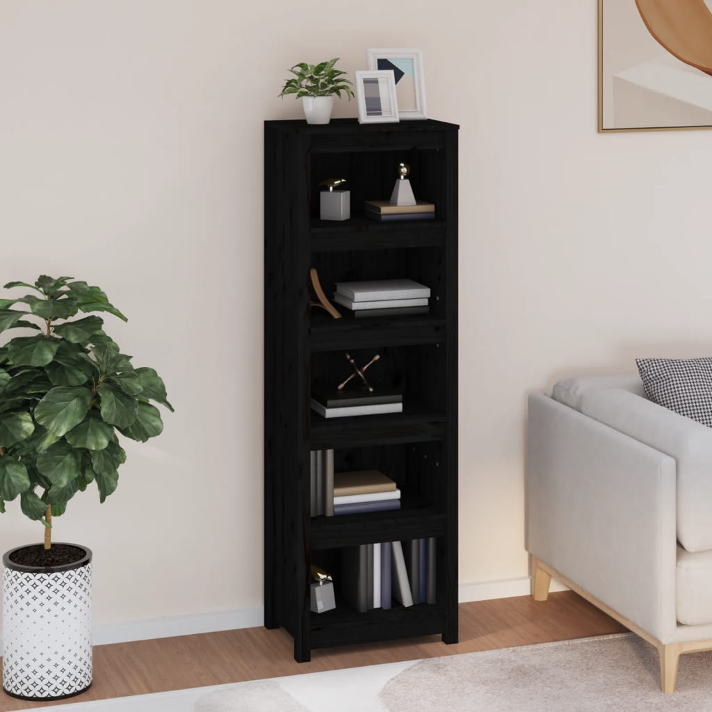 Book Cabinet Black 50x35x154 cm Solid Wood Pine