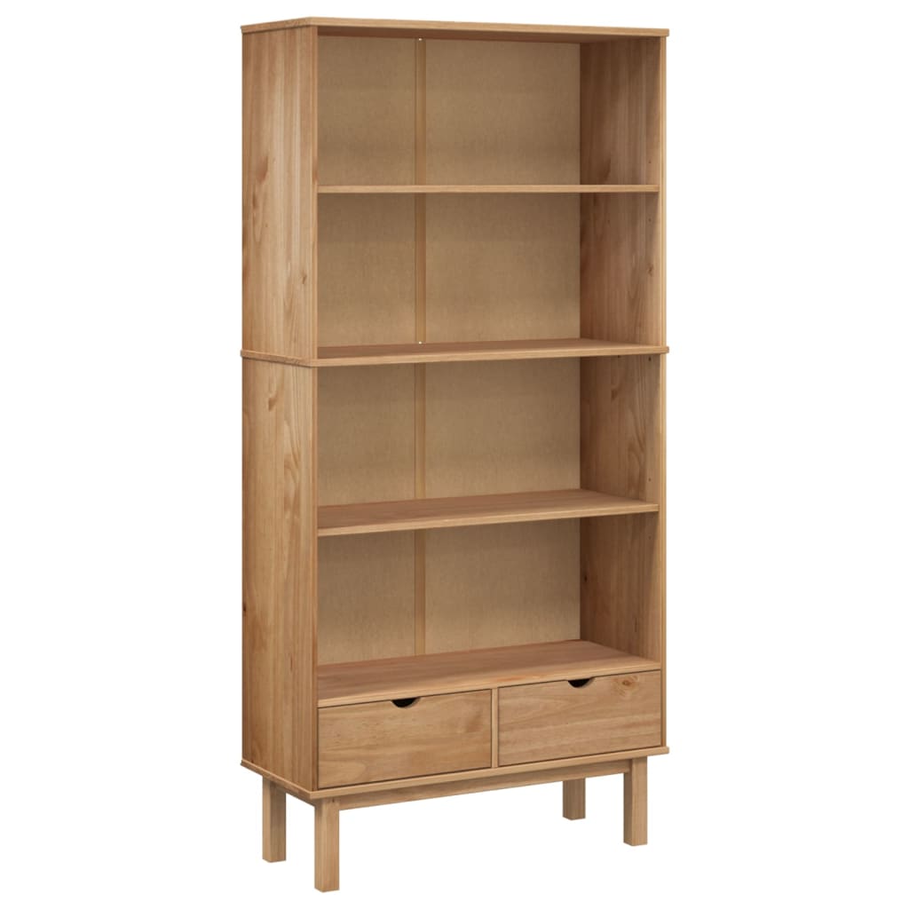 Bookcase with 2 Drawers Brown Solid Wood Pine