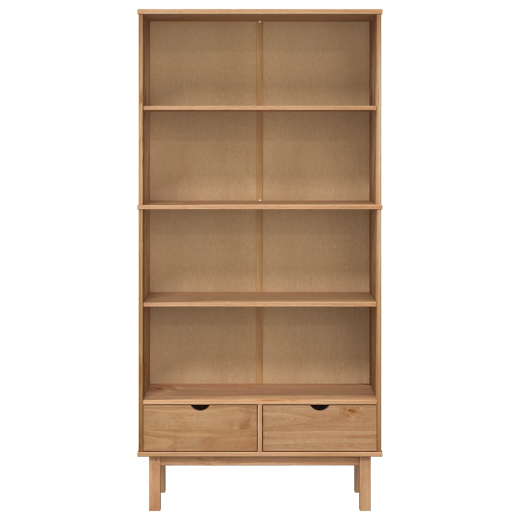 Bookcase with 2 Drawers Brown Solid Wood Pine