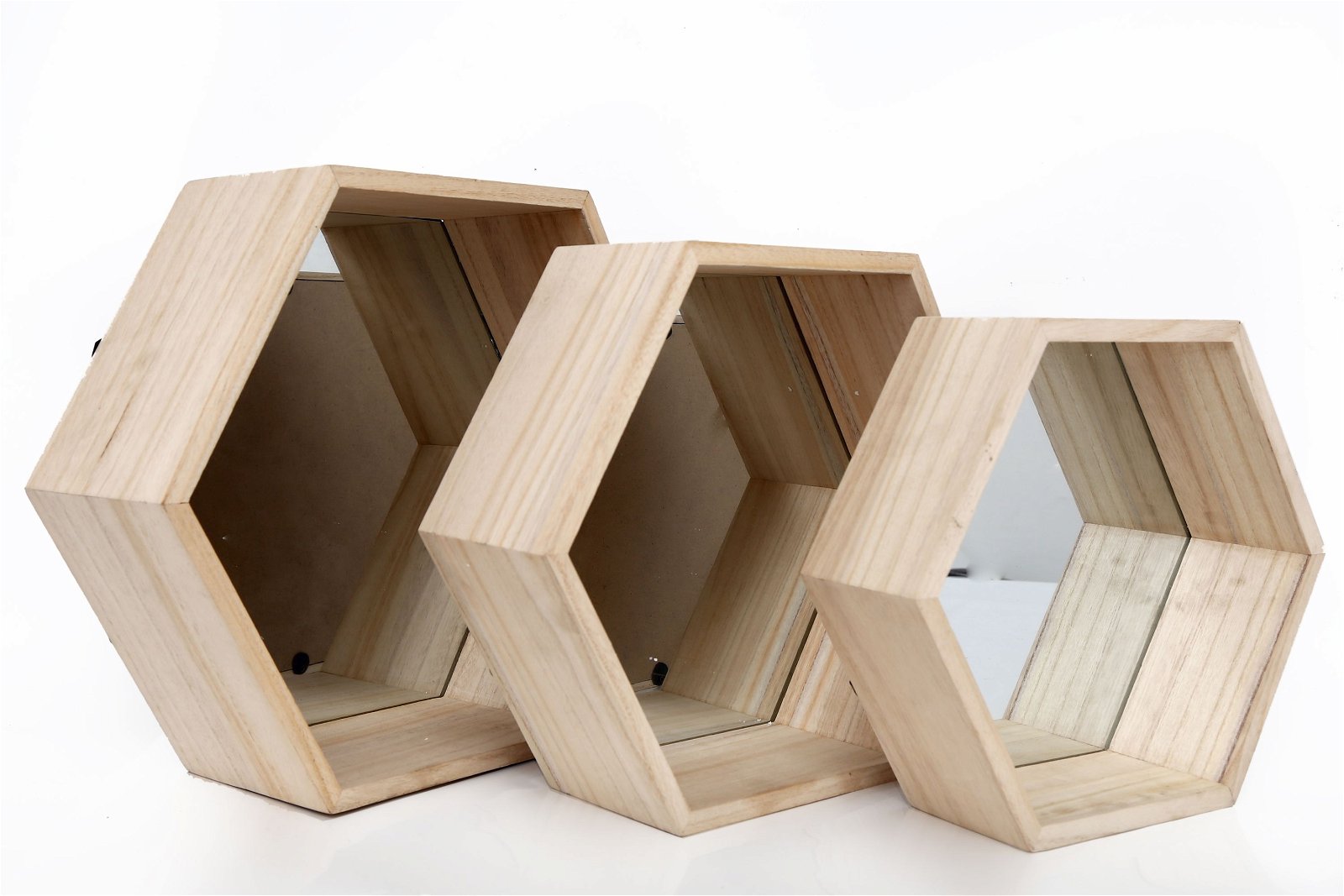 Set of Three Hexagon Mirrored Shelves