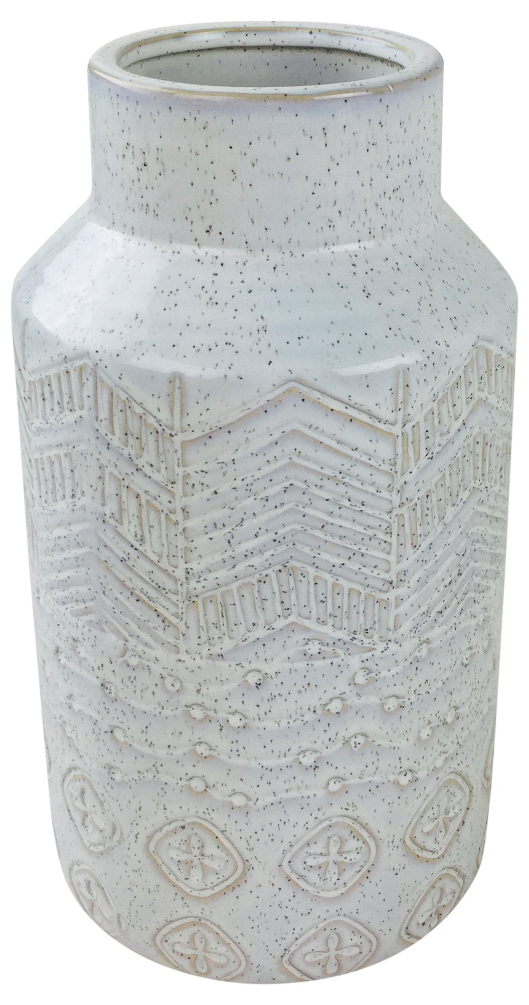 White Herringbone Textured Stoneware Vase 30cm