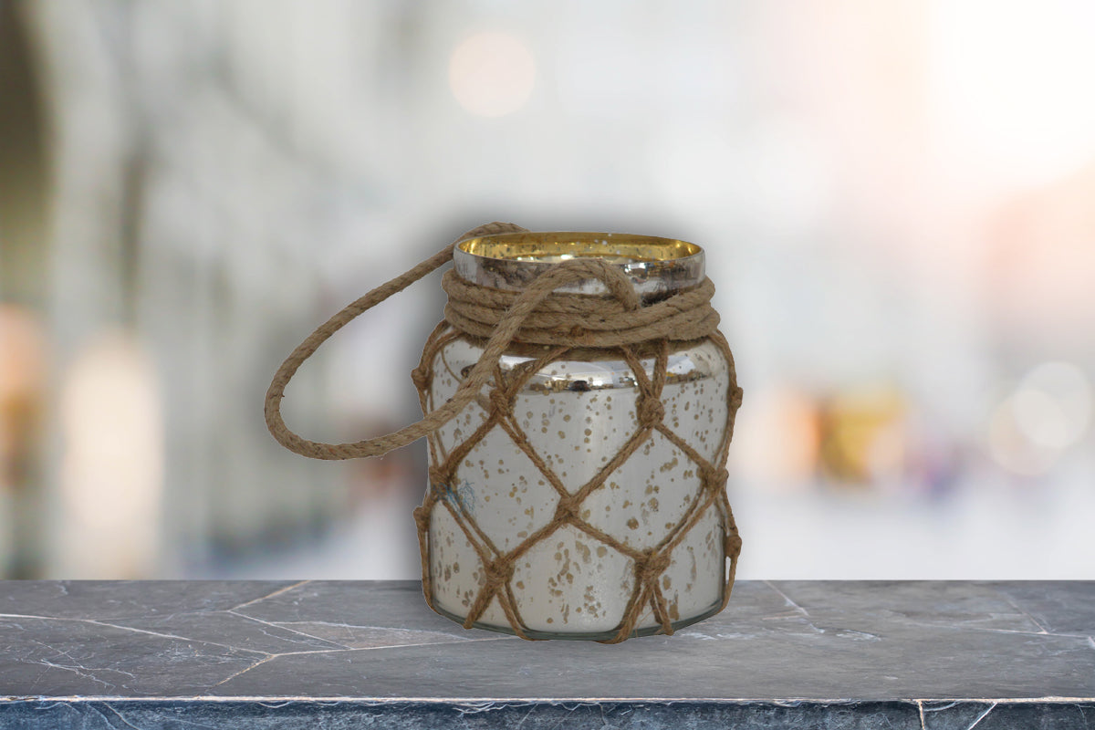 Glass Jar Lantern with Rope