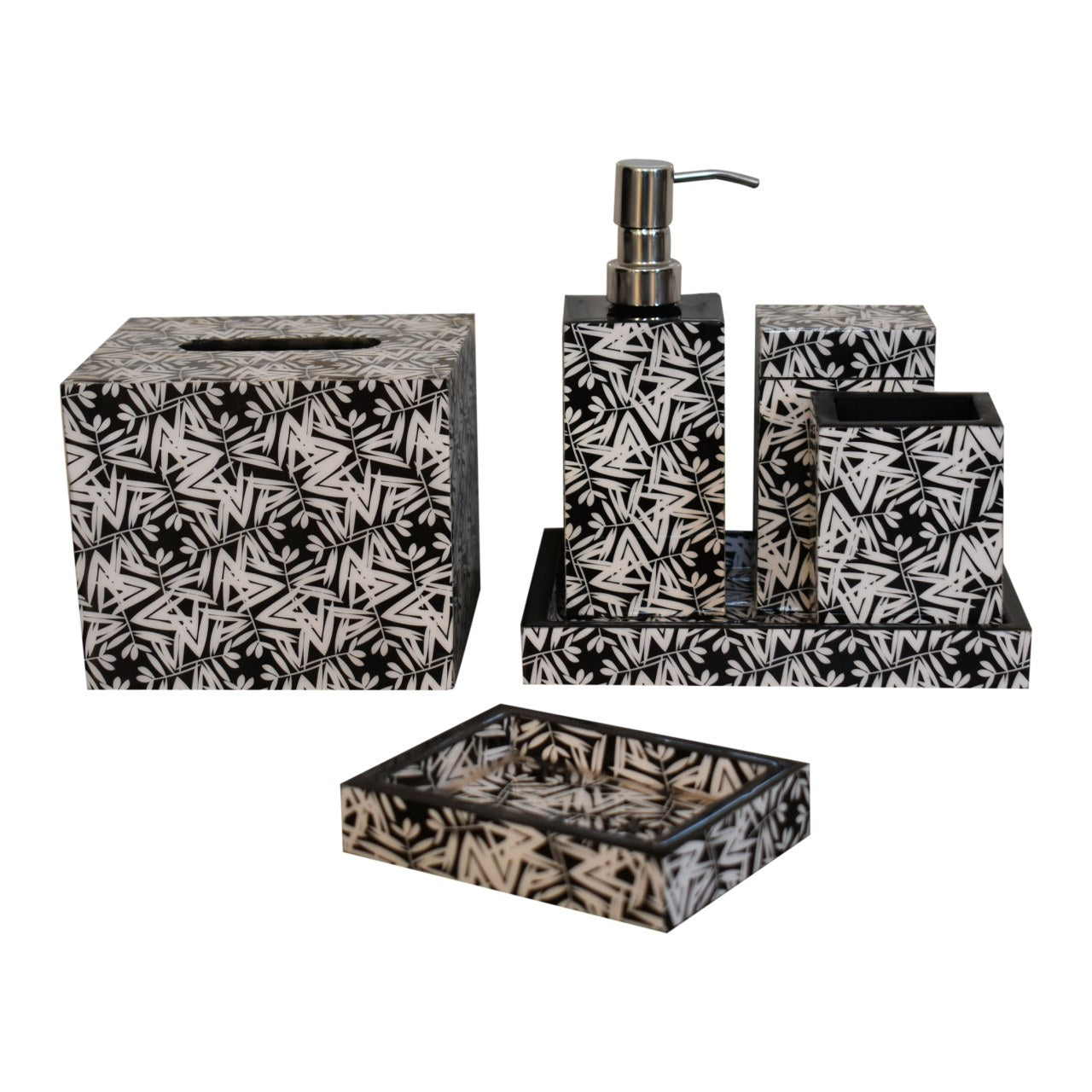 Aztec Printed Mango Wood Bathroom Set of 6