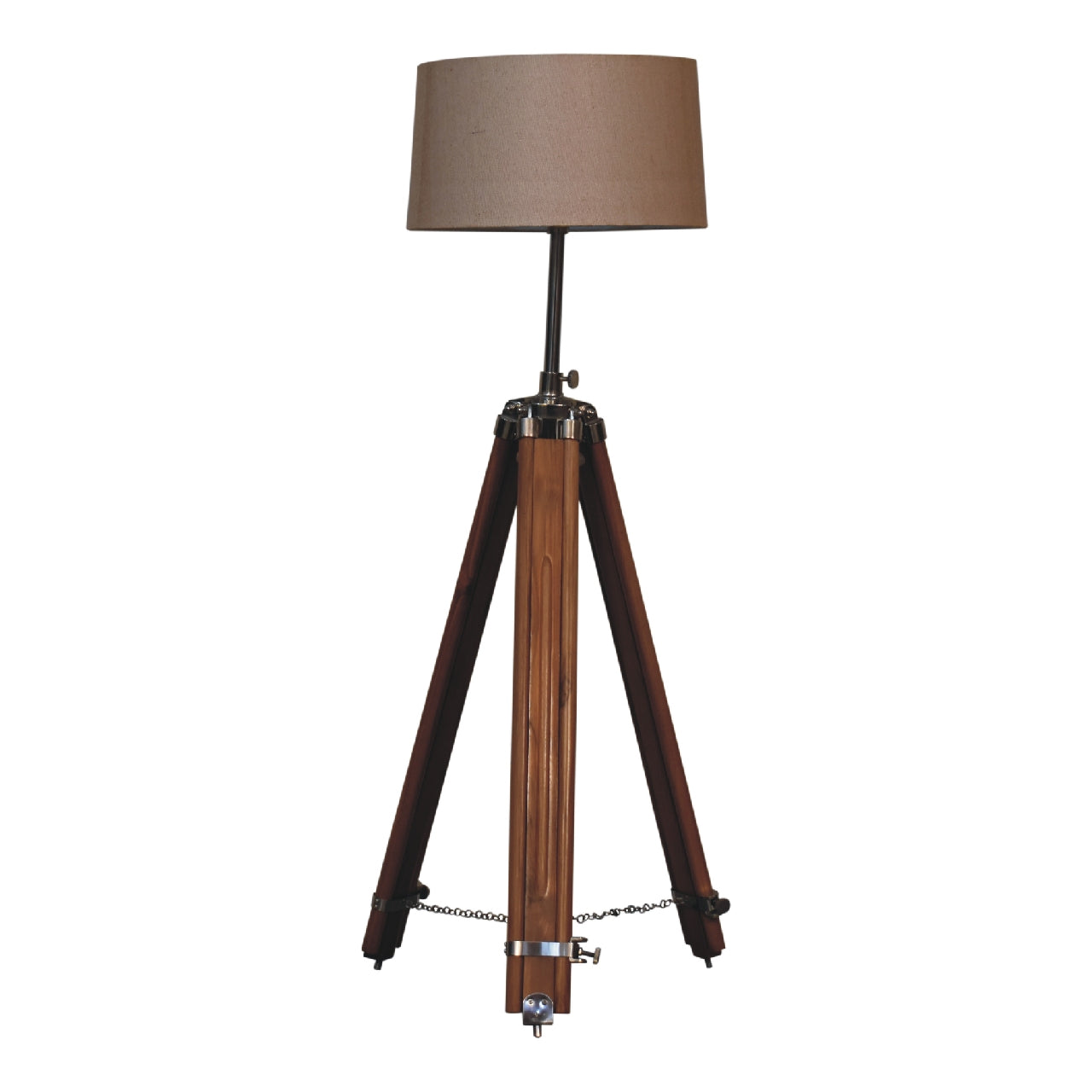 Chrome Plated and Wooden Teak Floor Lamp