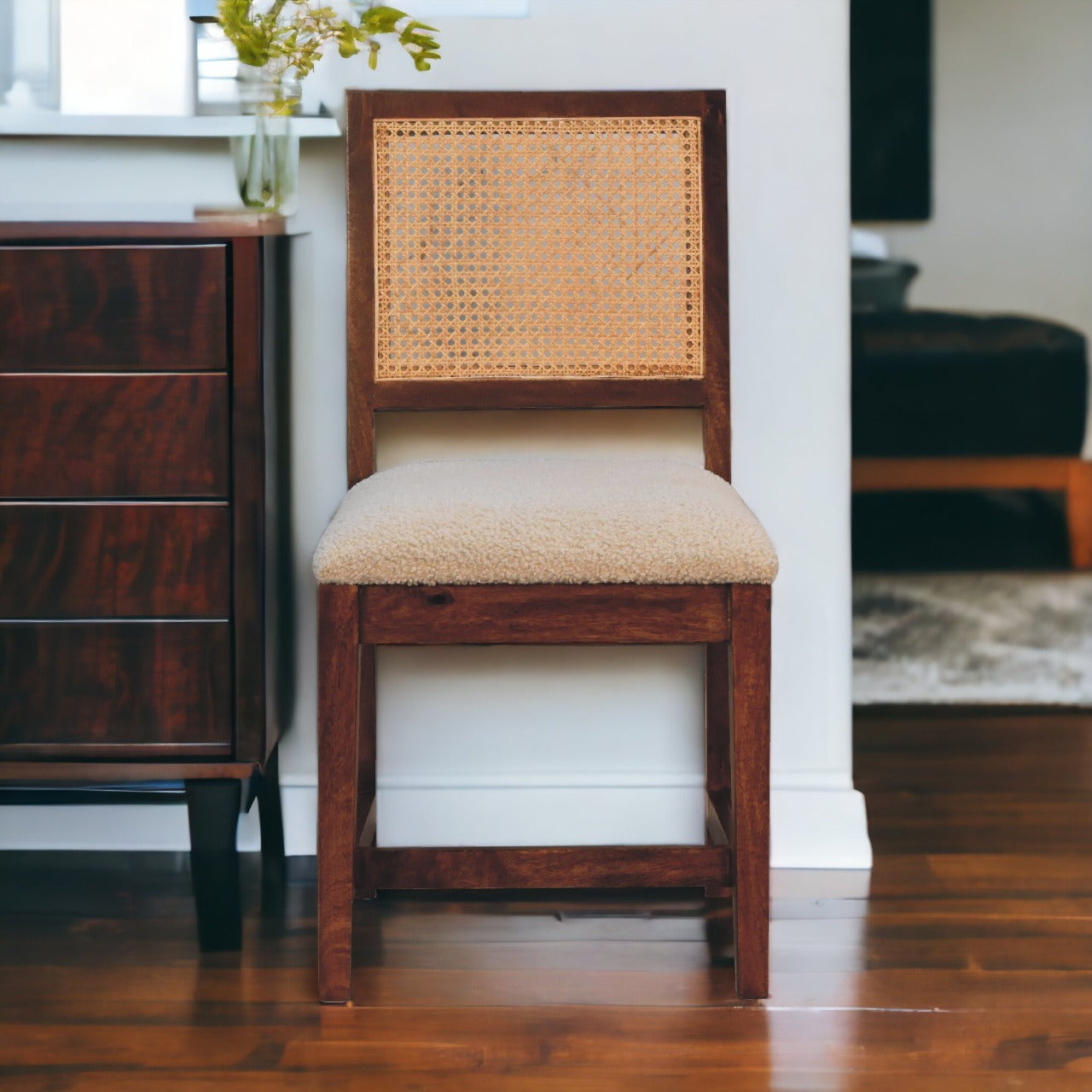 Cream Boucle Rattan Chair