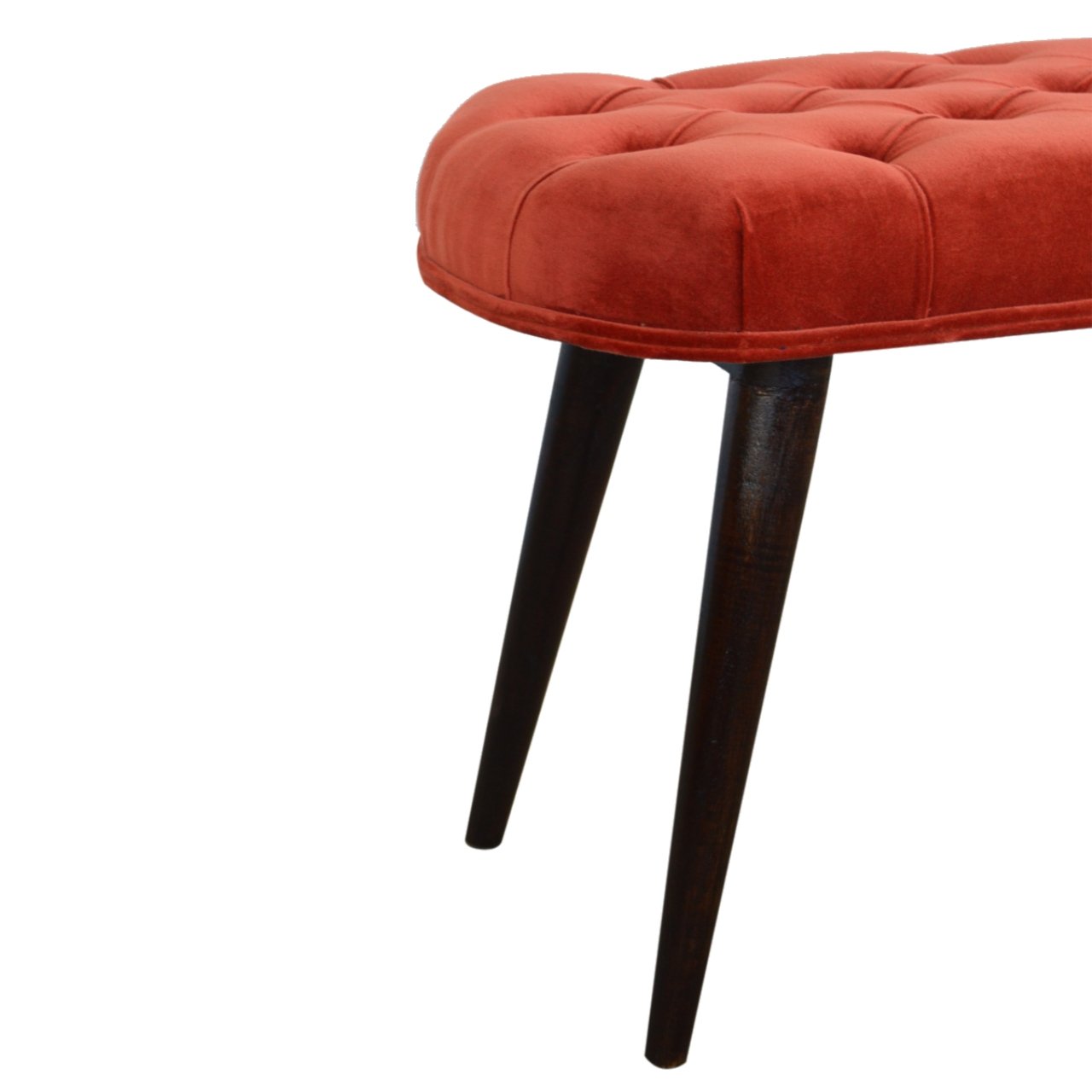 Brick Red Cotton Velvet Deep Button Bench