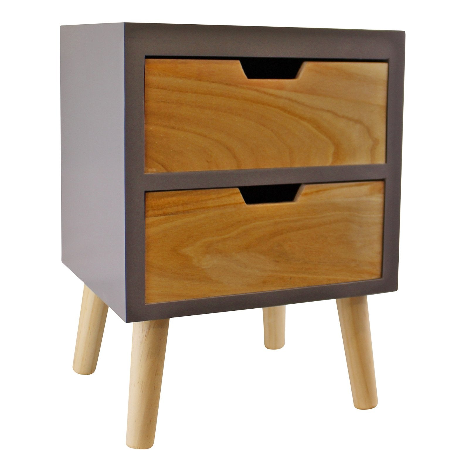 2 Drawer Chest In Grey Finish With Natural Drawers & Removable Legs