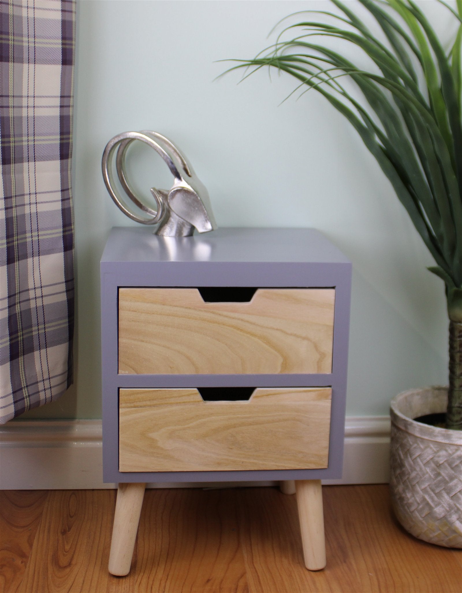 2 Drawer Chest In Grey Finish With Natural Drawers & Removable Legs