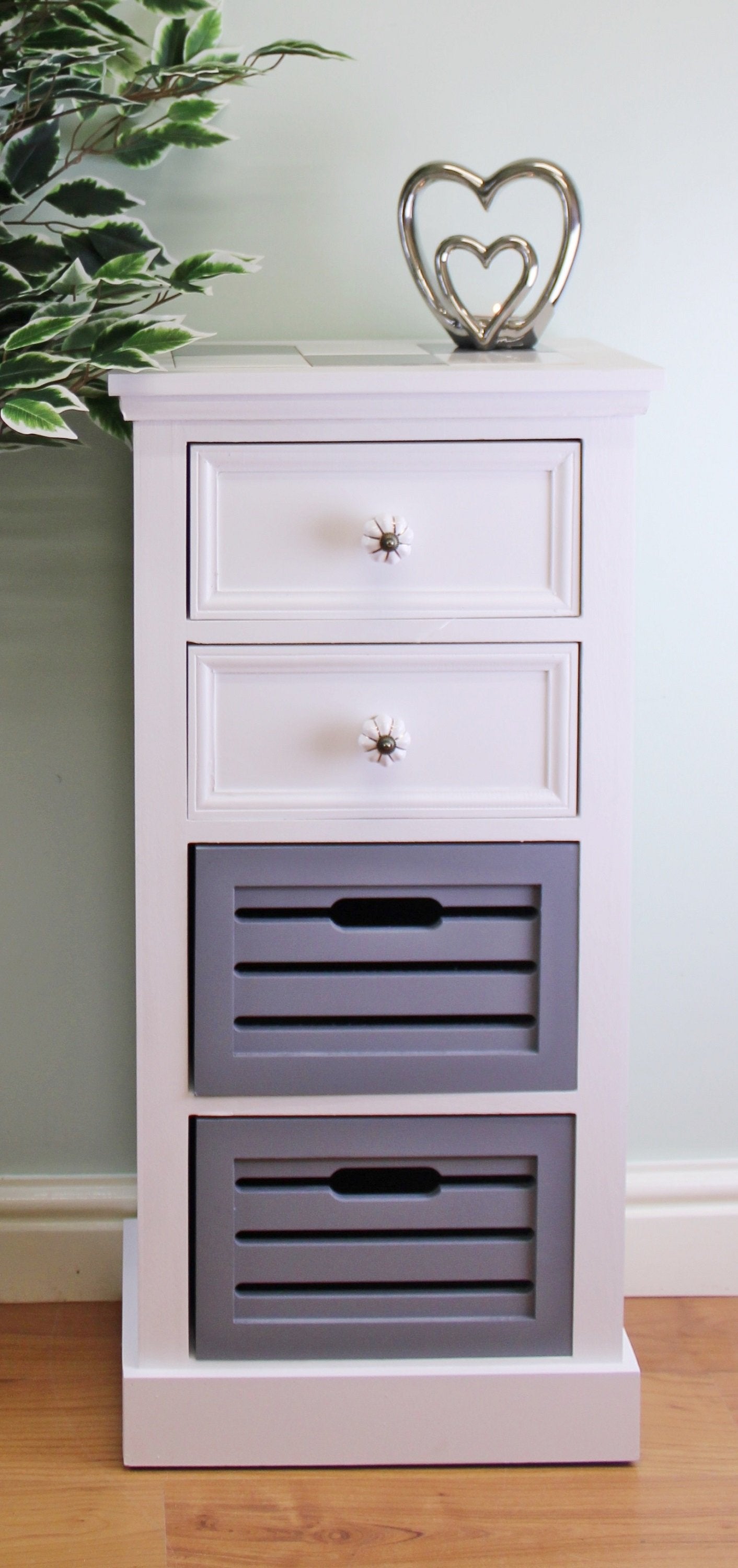 Contemporary Grey & White Chest Of Drawers, 4 Drawers