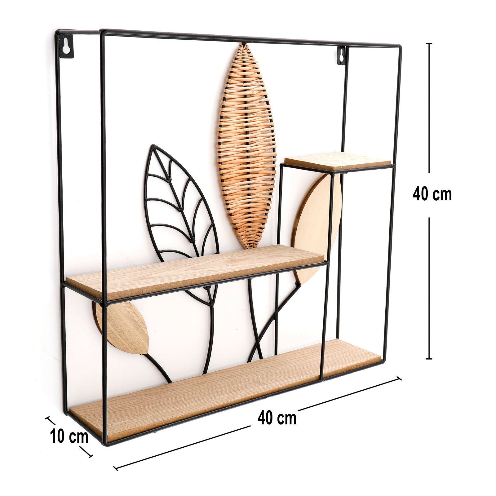Square Metal Framed Rattan Leaf Shelf Unit