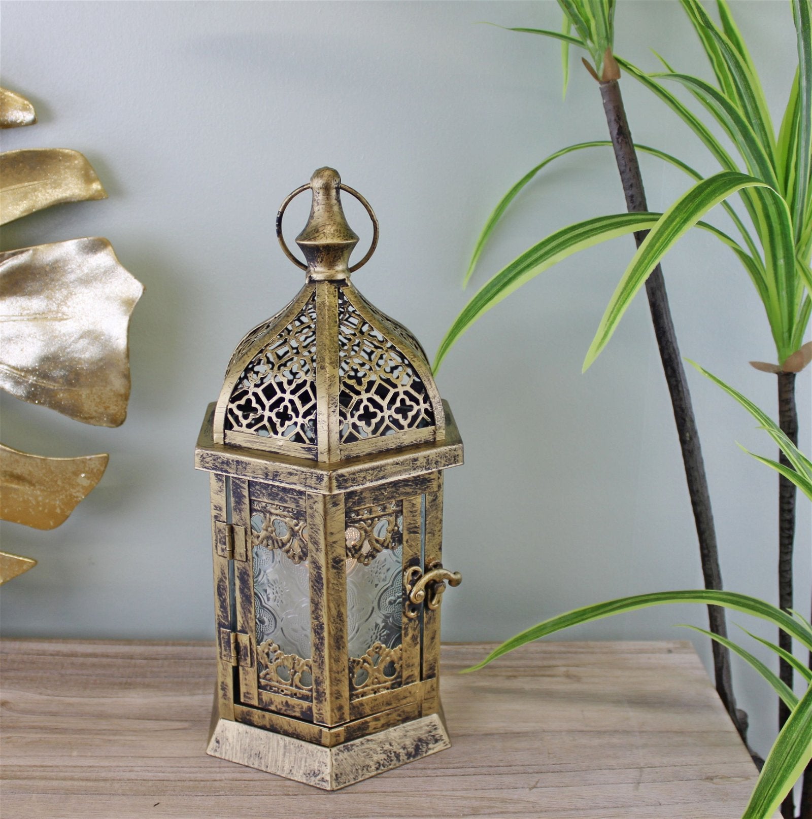 Large Gold Metal Moroccan Style Kasbah Candle Lantern