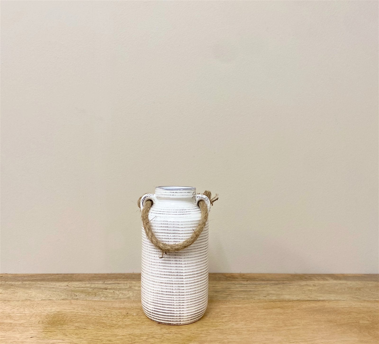 Small Stone Vase with Rope Handle