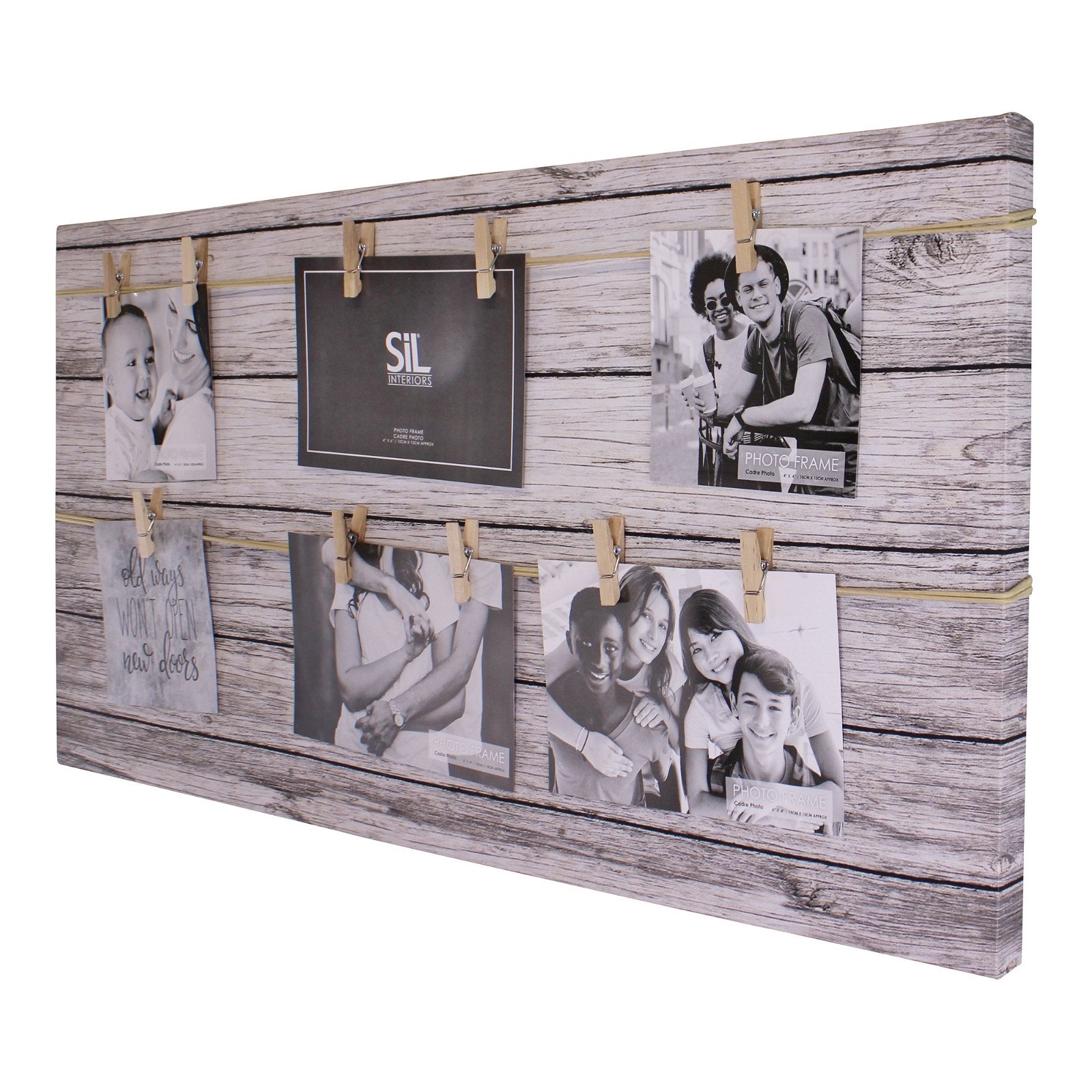 Wood Look Photo Peg Board, Holds 6 Photos