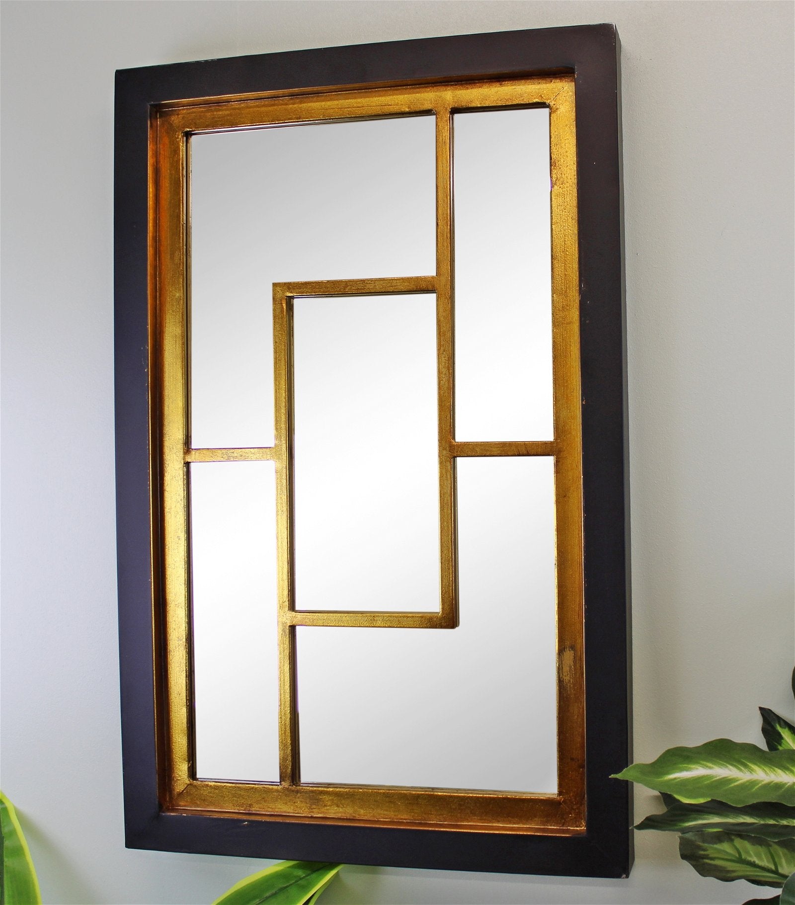 Geometric Black & Gold Wall Hanging Mirror