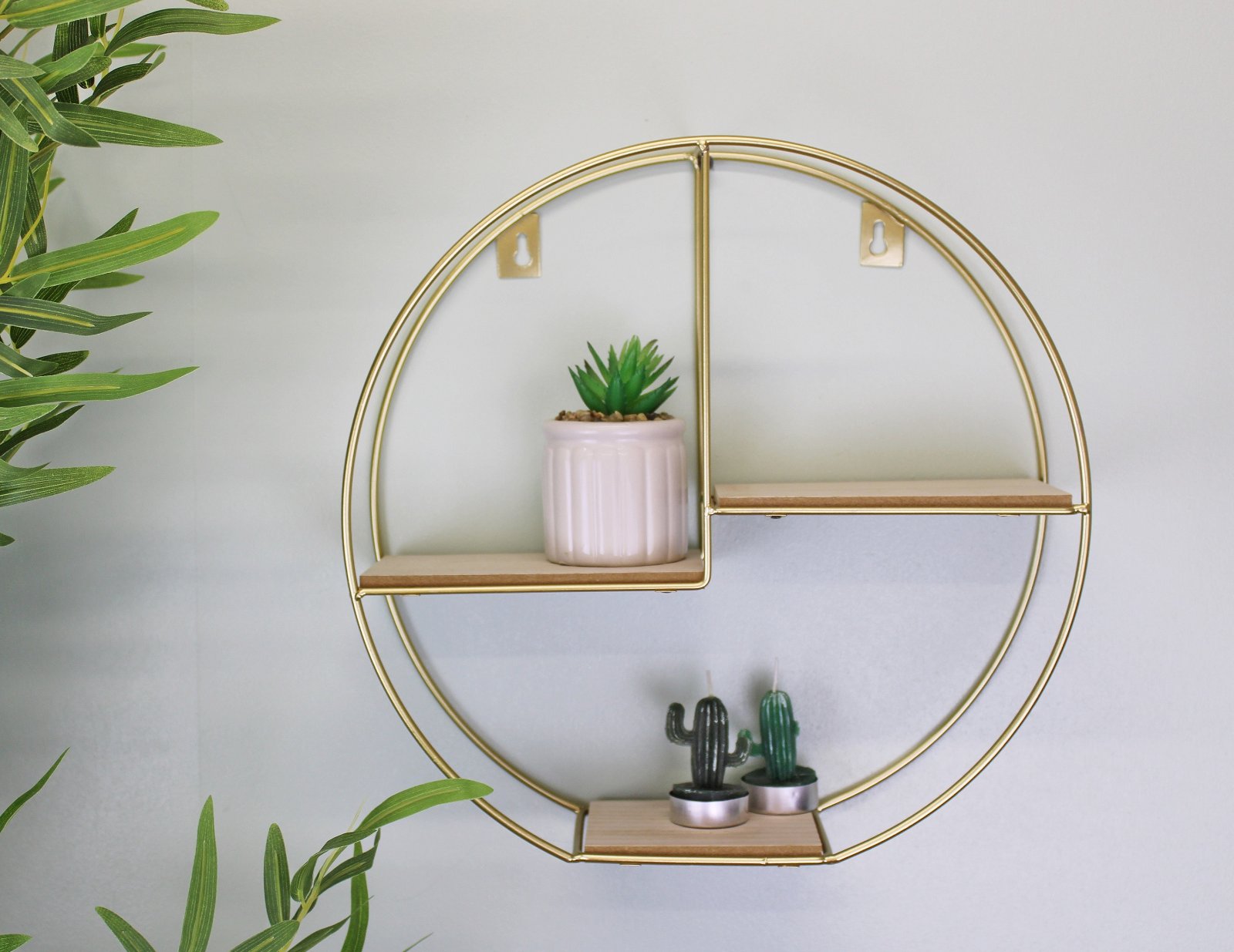 Gold Round Metal Wall Shelf with 3 Shelves, 34cm