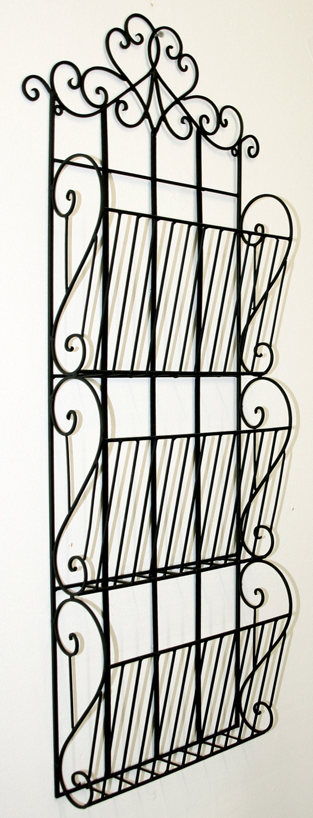 Black Scroll Wall Hanging 3 Section Magazine Rack