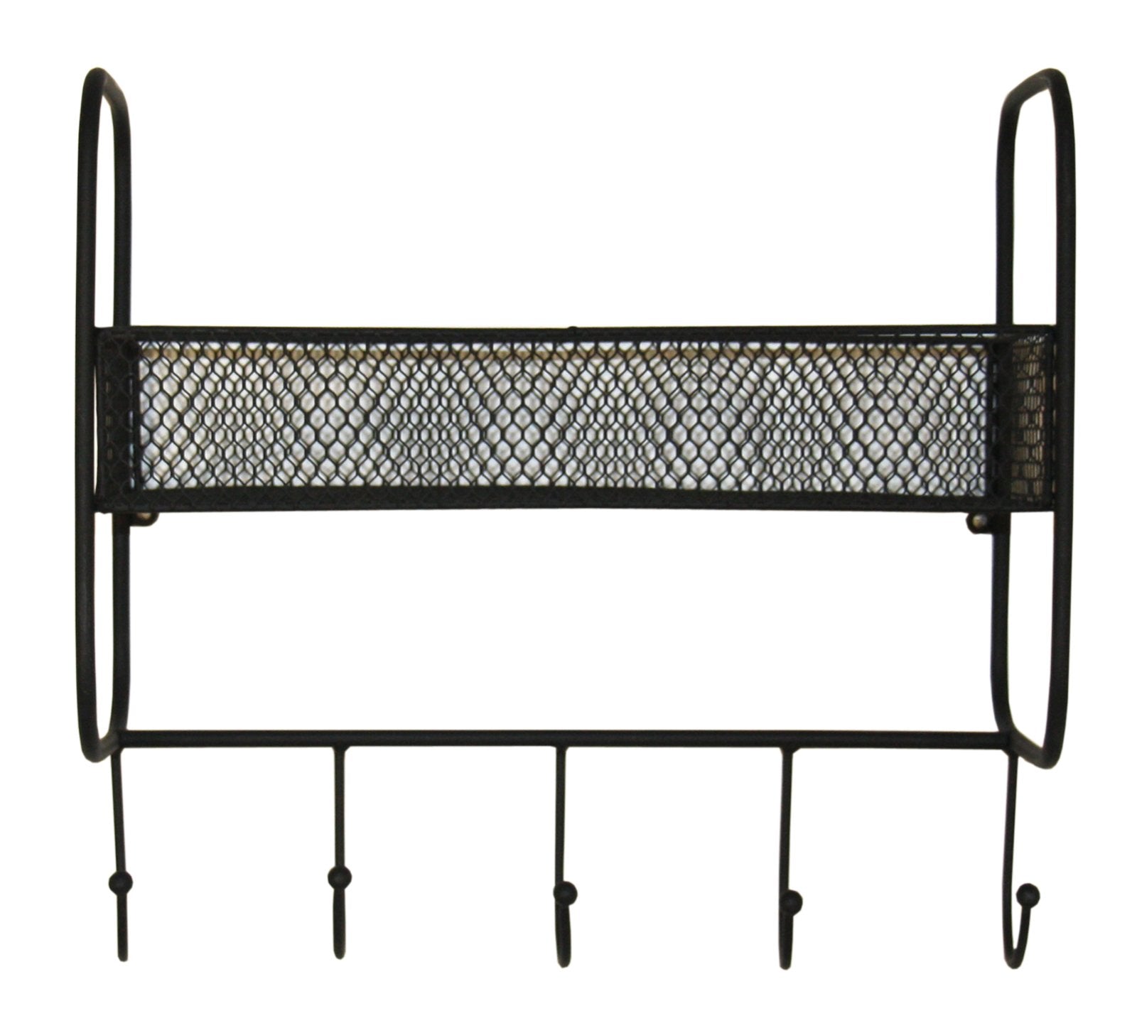 Mesh Wall Shelf With 5 Hooks Black