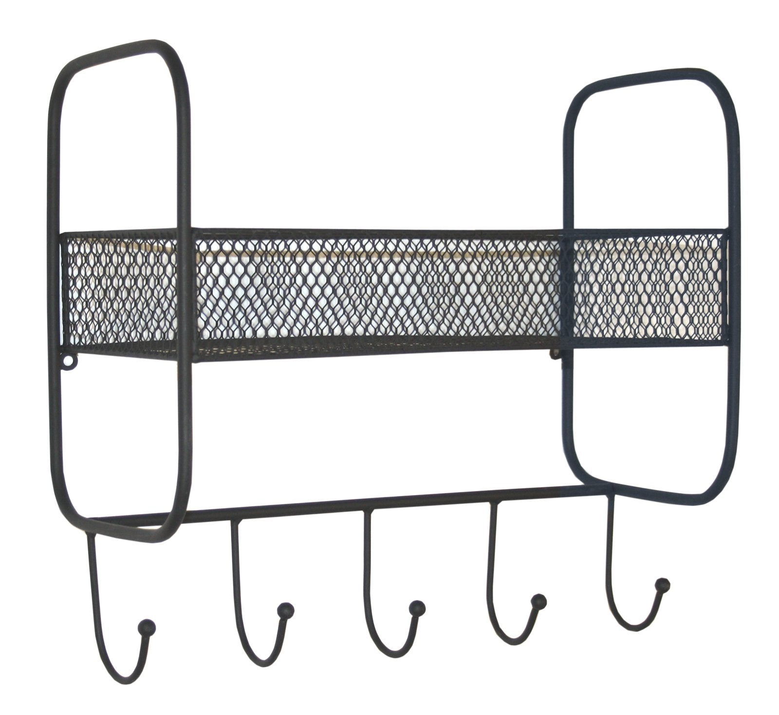 Mesh Wall Shelf With 5 Hooks Black