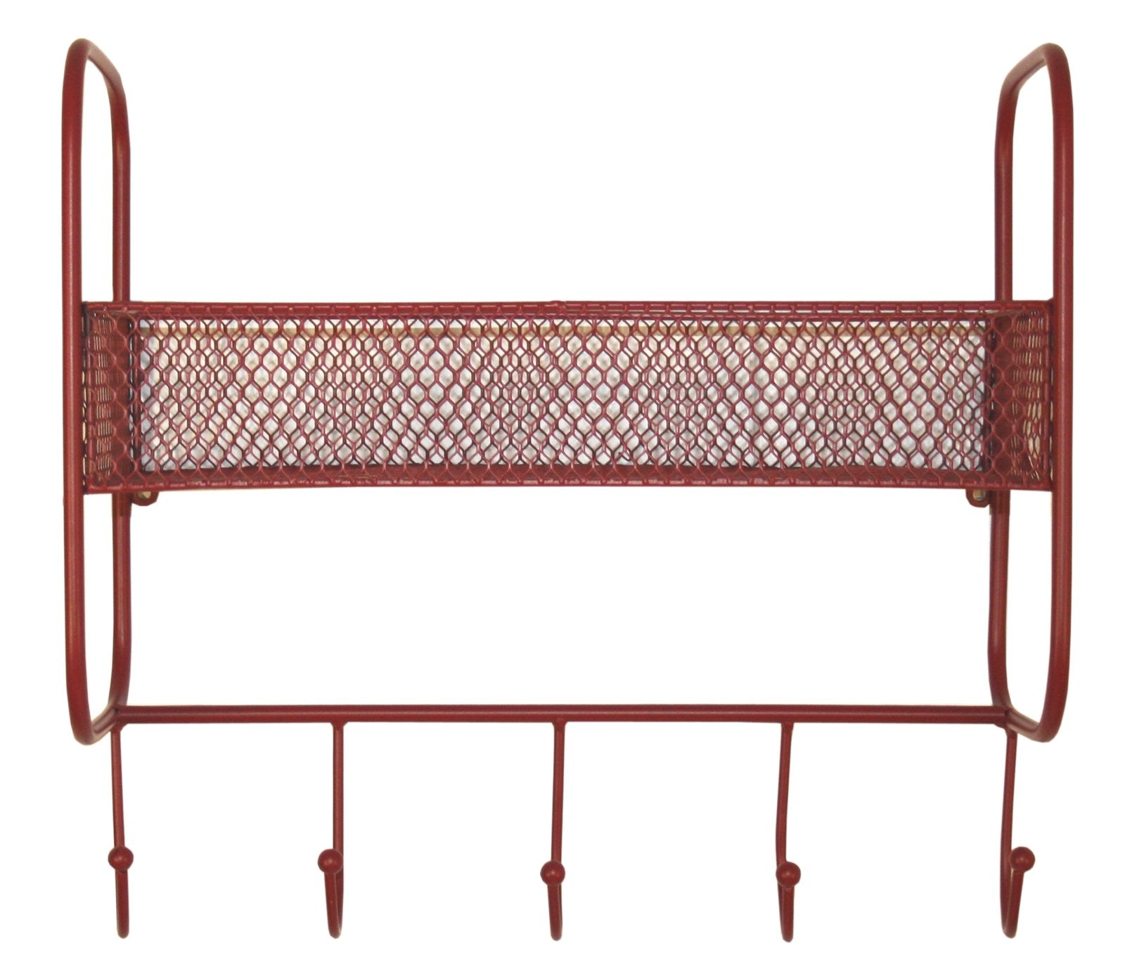 Mesh Wall Shelf With 5 Hooks Red