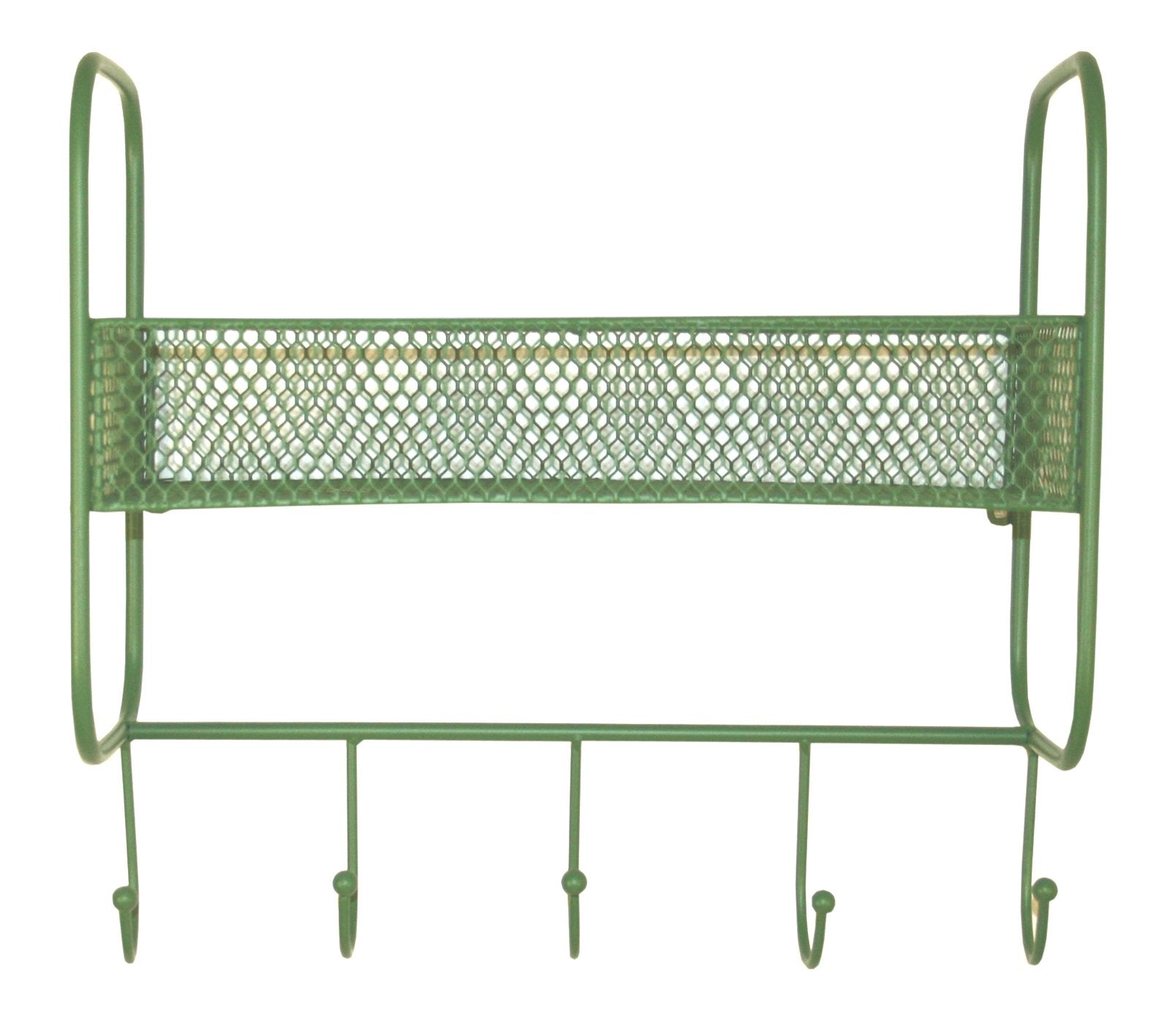 Mesh Wall Shelf With 5 Hooks Green