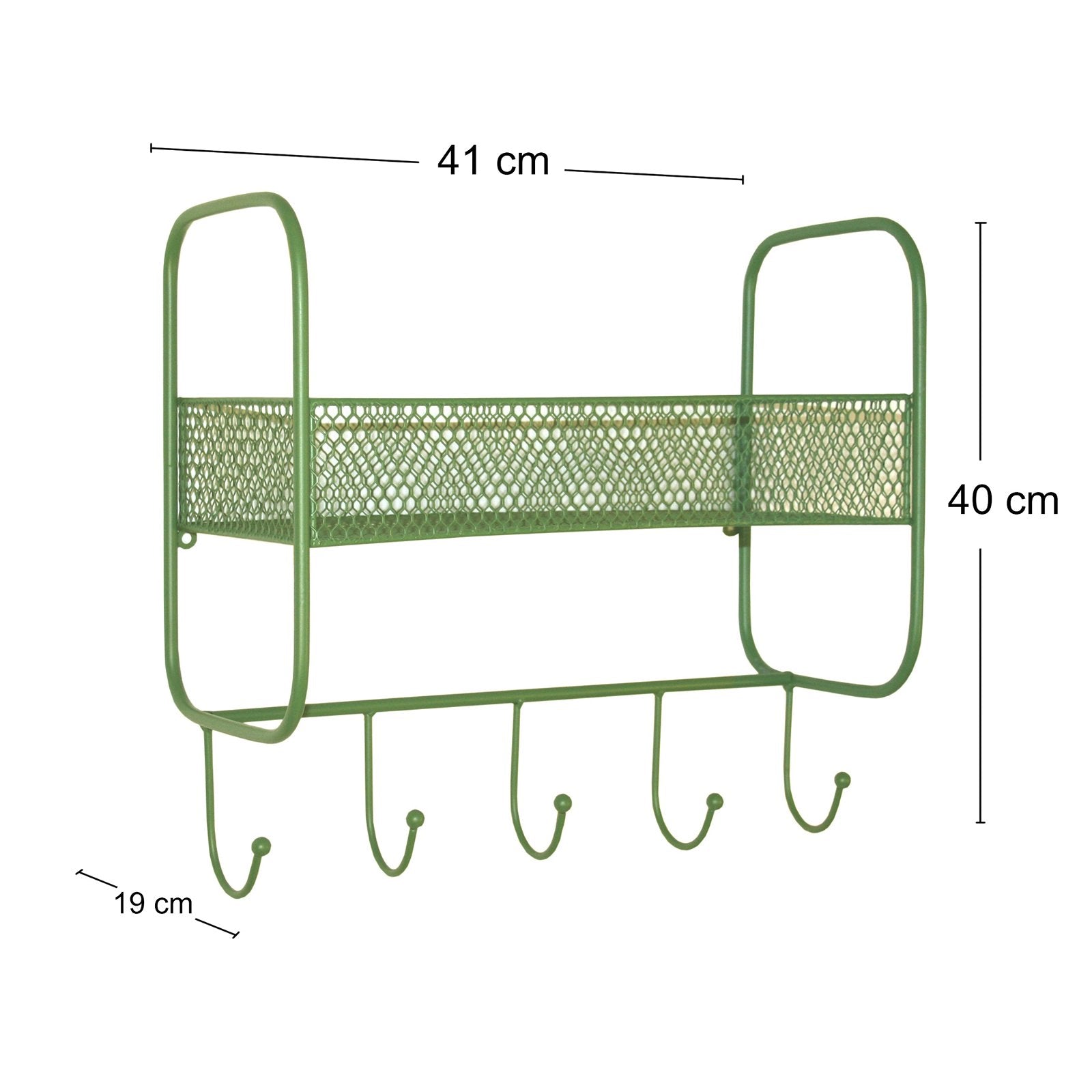 Mesh Wall Shelf With 5 Hooks Green