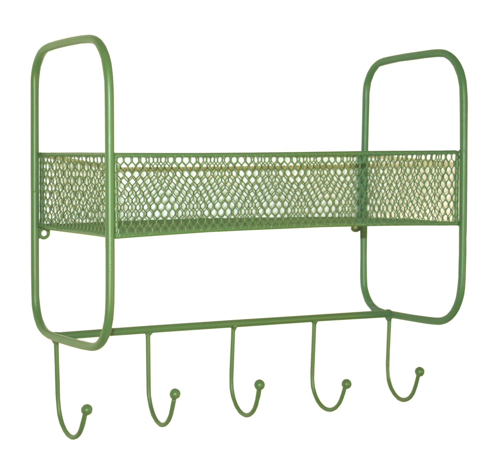 Mesh Wall Shelf With 5 Hooks Green