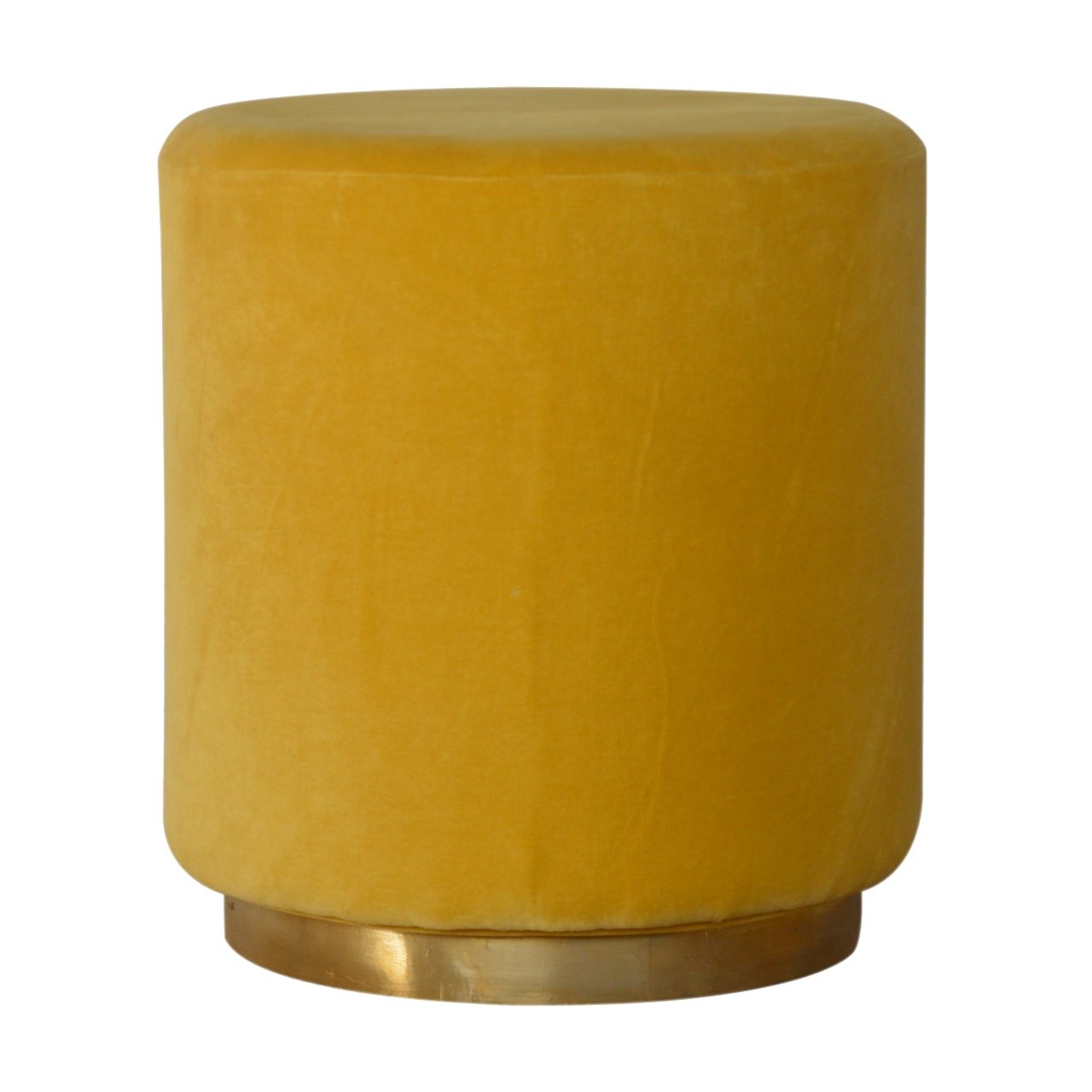 Mustard Velvet Footstool with Gold Base